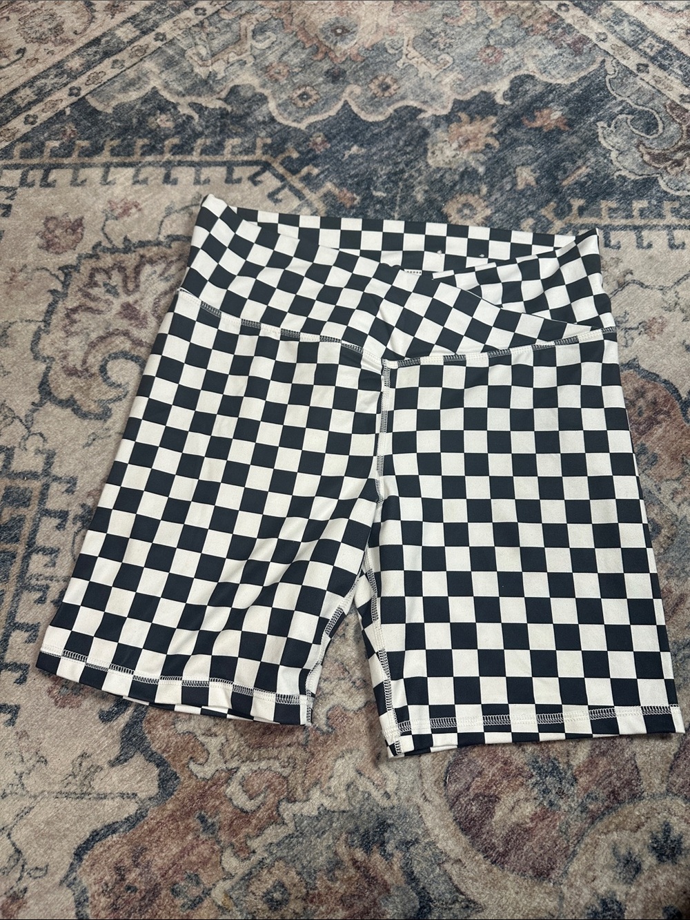 SO Black & White Checkerboard Athletic Bike Shorts